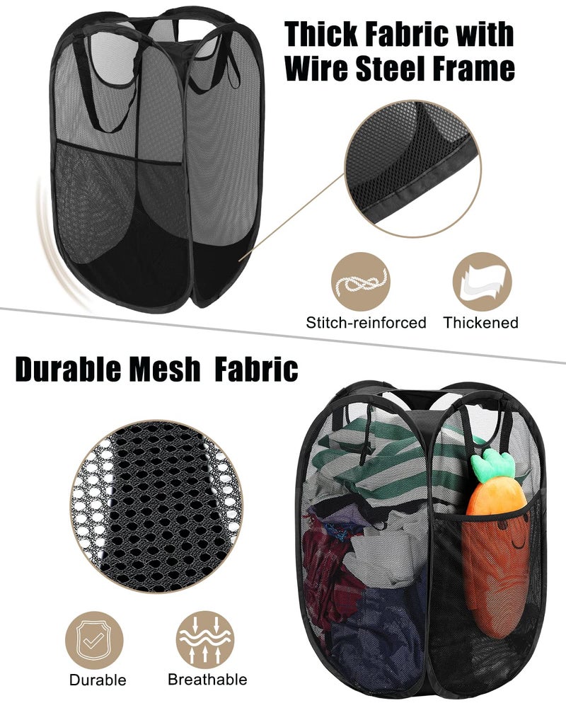 HOUSE AGAIN 2 Pcs Strong Mesh Pop-up Laundry Hamper, Quality Pop Up Hampers for Laundry with Durable Handles Solid Bottom High Carbon Steel Frame, Easy to Open and Fold Flat for Storage(Black) - Image 4